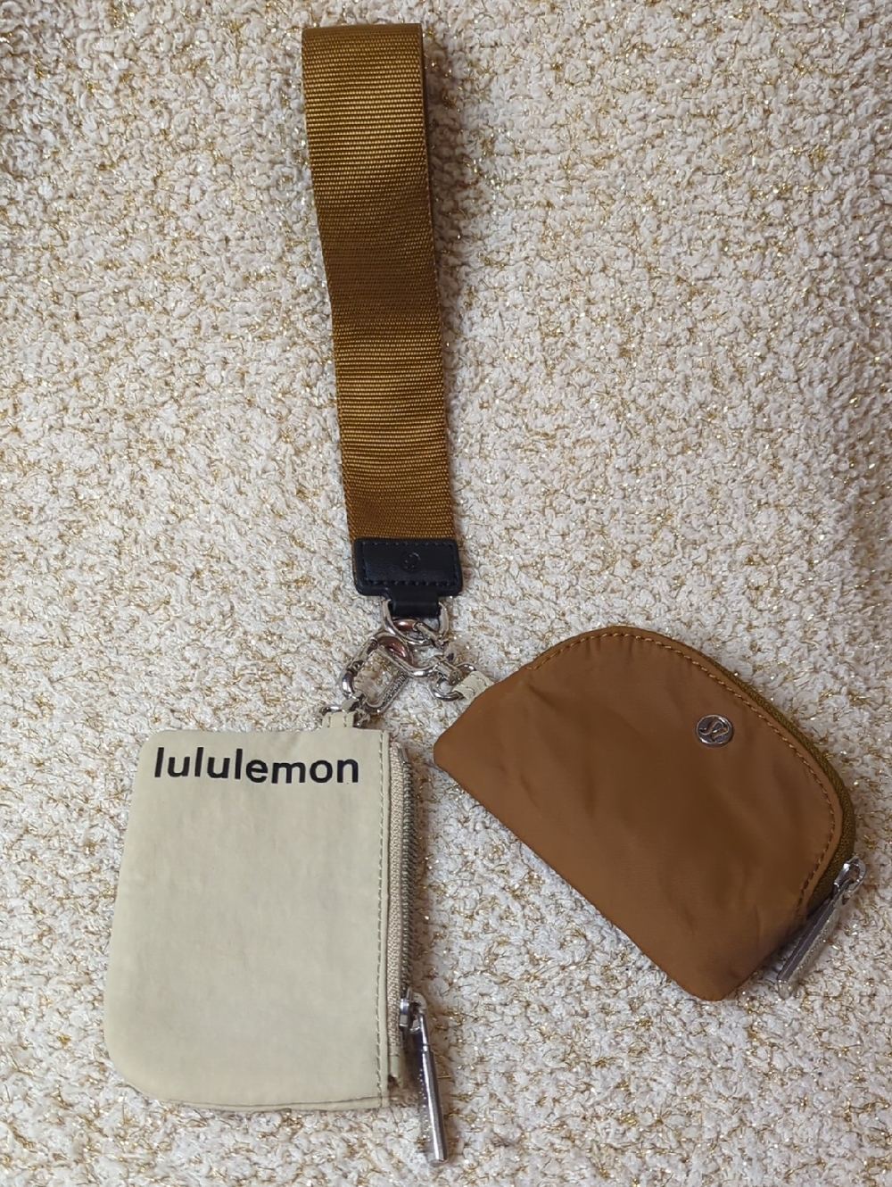 Lululemon Dual Pouch Wristlet Keychain Wallet In Trench /Burnt Carmel
